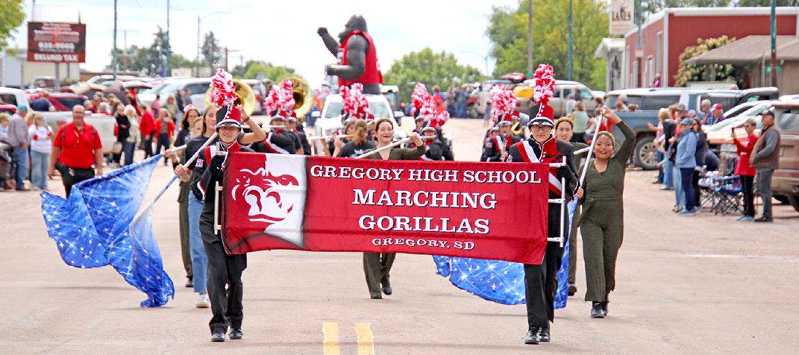 The Marching Gorillas performed Sweet Caroline as they wound their way through town. (Photo by Shelby Jones)
